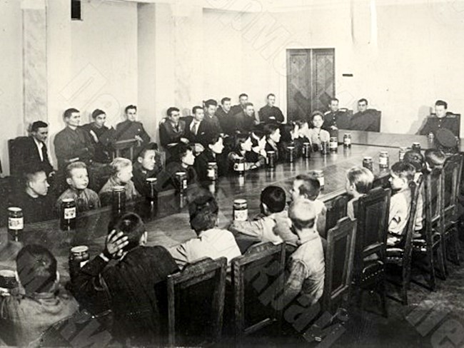 Young workers of the Stalin Molotov Plant №19 received by the director of this plant A.G. Soldatov