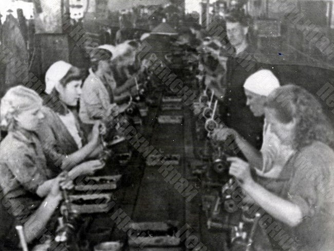 Employees of the Dzerzhinsky Molotov Plant No. 10 in one of the shops of this plant